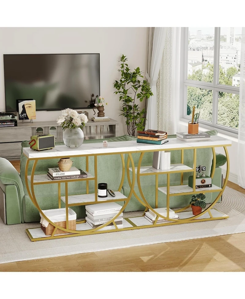 gaomon 3-Tier Industrial Entryway Table with Semicircular Metal Frame, Open Shelf Console Sofa Table for Living Room, Hallway