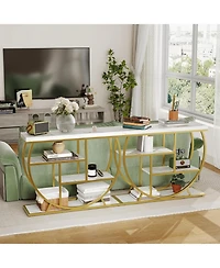 gaomon 3-Tier Industrial Entryway Table with Semicircular Metal Frame, Open Shelf Console Sofa Table for Living Room, Hallway