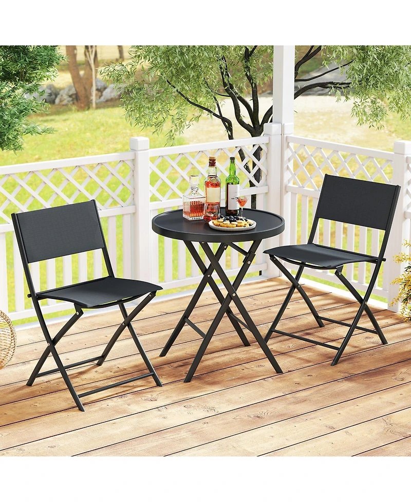 Sugift 3 Piece Folding Patio Bistro Set with Glass Table and Chairs