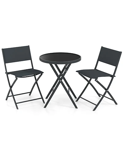 Sugift 3 Piece Folding Patio Bistro Set with Glass Table and Chairs