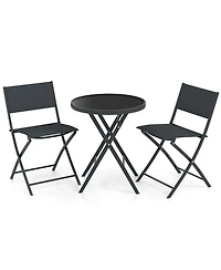 Sugift 3 Piece Folding Patio Bistro Set with Glass Table and Chairs