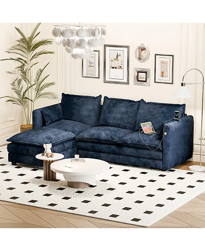 Dyhome Modular Sectional Sofa L Shaped Couch, 3 Seat Sofa Set with Ottoman and Pillows, Chenille Fabric