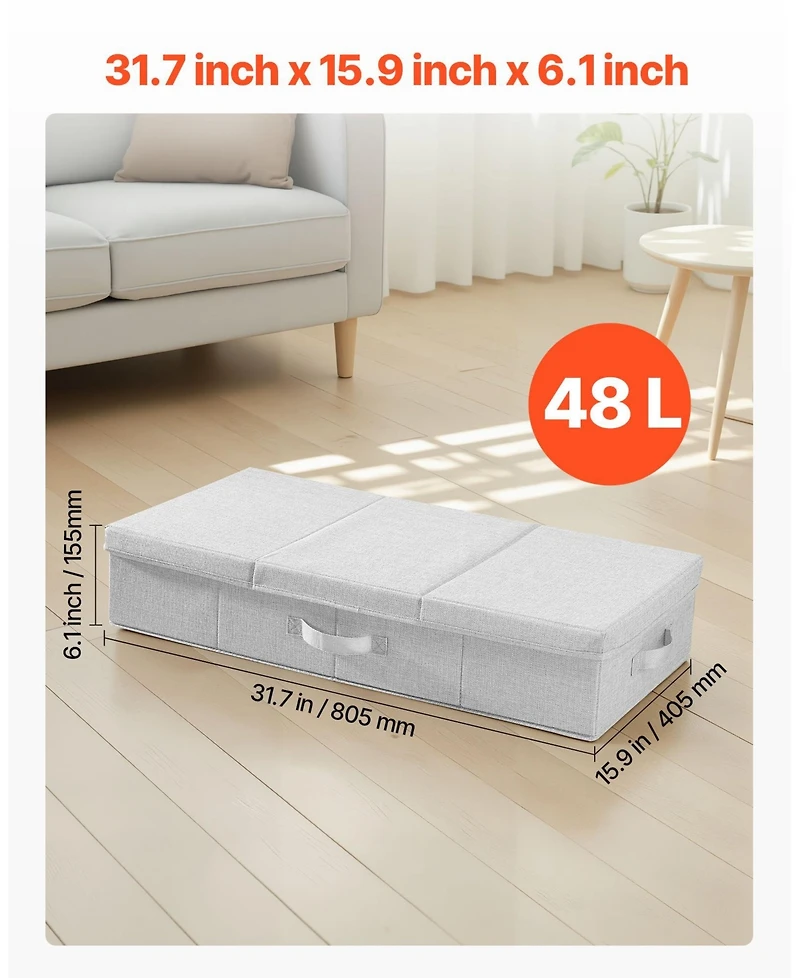 Gouun Foldable Under-Bed Storage Containers with Lids, 48L, 31.7 x 15.9 x 6.1 in, 2 Pack