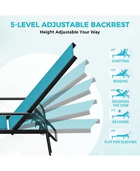 Homfan Adjustable 5-Position Outdoor Lounge Chairs Set of 2 - Durable Textilene Reclining Patio Chaise