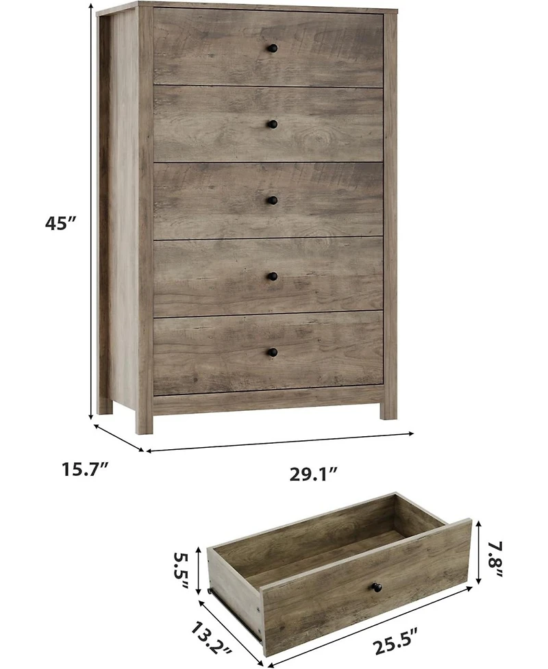 gaomon Modern 5 Drawer Wooden Dresser Chest, Tall Cabinet with Deep Storage Drawers, Metal Knobs, Versatile for Bedroom,Living Room, Hallway, Entryway