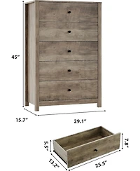 gaomon Modern 5 Drawer Wooden Dresser Chest, Tall Cabinet with Deep Storage Drawers, Metal Knobs, Versatile for Bedroom,Living Room, Hallway, Entryway