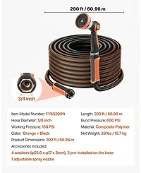 Sugift Garden Hose, 200 ft 5/8", Heavy Duty Hose with 10 Mode Nozzle for Gardening