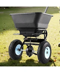 Sugift Lawn Spreader, 100LBS Capacity, Walk-Behind Fertilizer Spreader with Pneumatic Tires