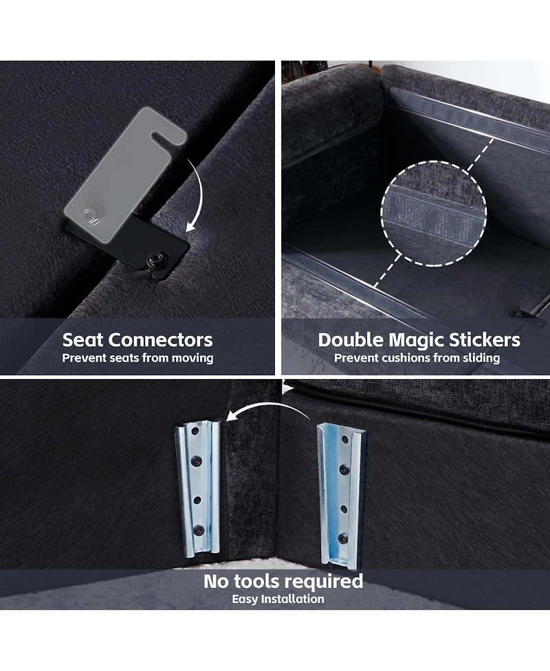 Rainsken 3-Seater L-Shaped Chenille Sectional Sofa with Ottoman with Removable Washable Covers and Sturdy Solid Wood Frame for Living Room Use