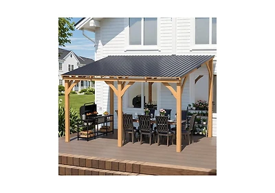 Aecojoy 12' x 10' Outdoor Wooden Gazebo, Patio Lean to Hardtop Pergolas and Gazebos