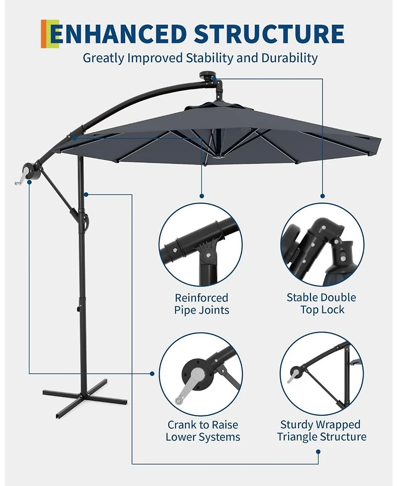 gaomon offset patio umbrella with weighted base, 360degree(s) rotation and infinite tilt for versatile shade on decks, poolsides, lawns, backyards