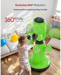 Qpau 360degree(s) Rotatable Punching Bag for Kids, Lager 64" Kids Punching Bag with Gloves, Hand Pump and 6 Targets, Bop Bag Inflatable Punching Toy