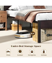 Sugift Heavy-Duty Metal Slats Support Bed Platform with Charging Station