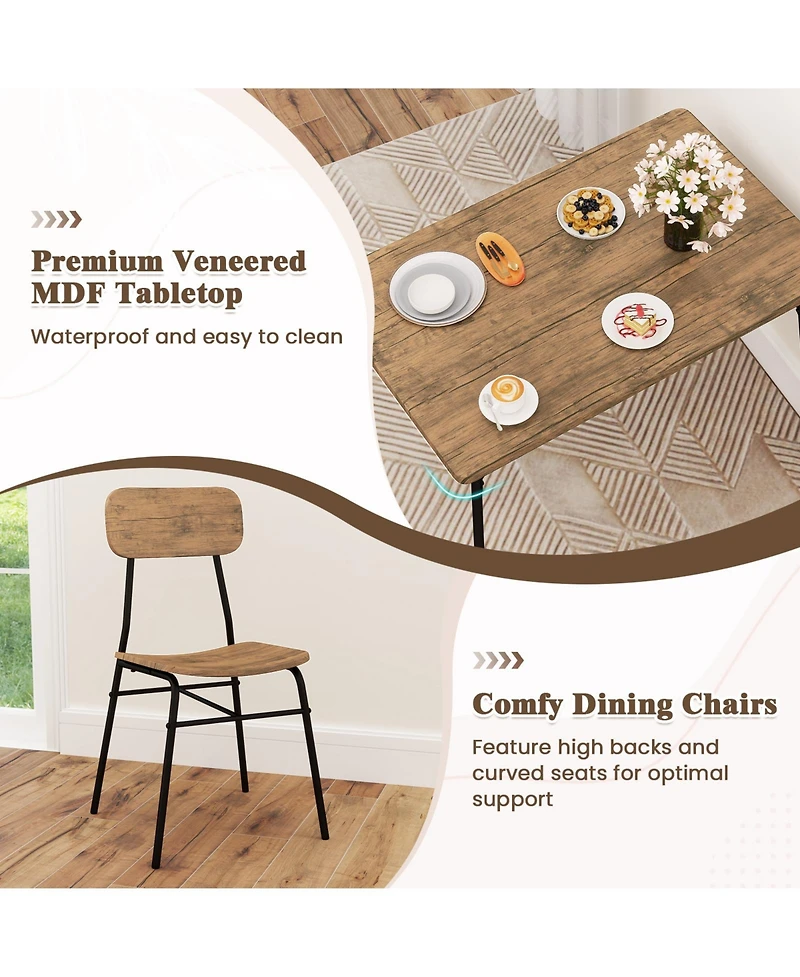 Sugift 4 Piece Dining Table Set for 4 Metal Frame with Bench and 2 Chairs