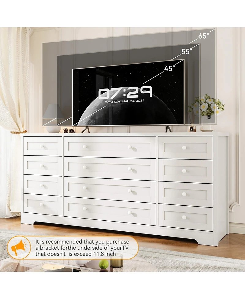 gaomon 12 Drawer Dresser, 63" Wide Wood Chest of Drawers Storage Cabinet.