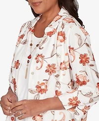 Alfred Dunner Petite Spice Market Paisley Floral Collared Two One Top with Necklace