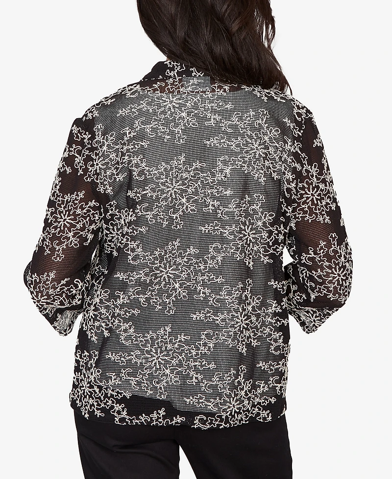 Alfred Dunner Petite Detail Driven Two One Mesh Soutache Top with Necklace