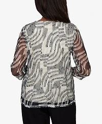 Alfred Dunner Petite Detail Driven Animal Popcorn Embellished Top with Necklace