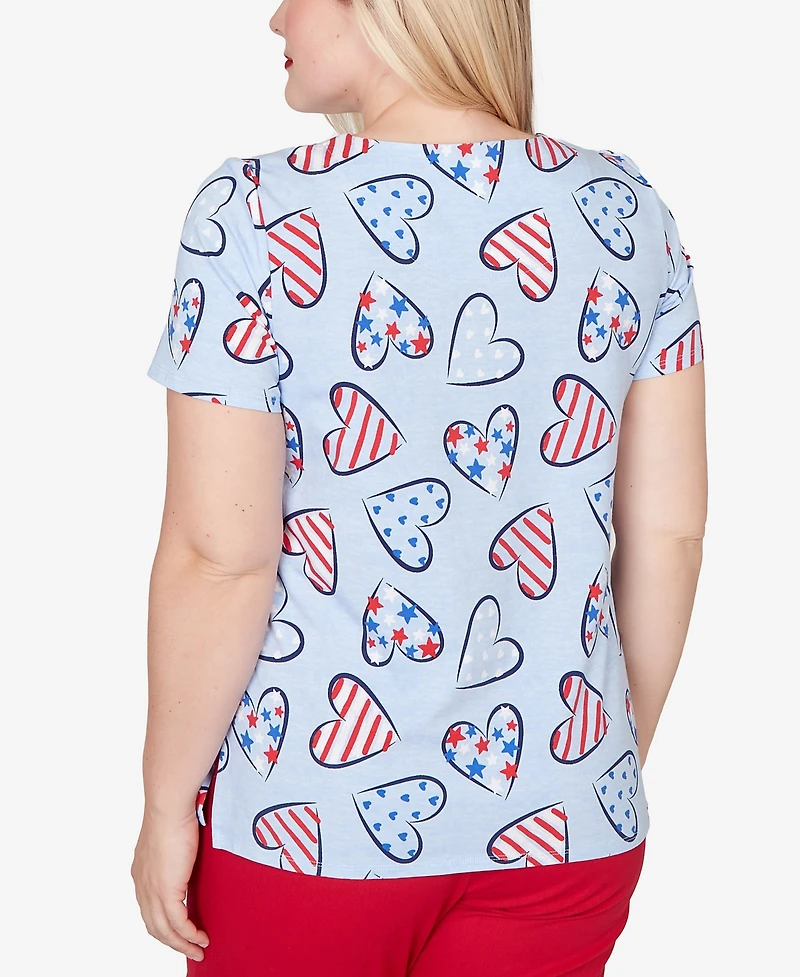 Alfred Dunner Petite Lady Liberty American Flag Hearts Printed Short-Sleeve T-Shirt