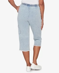 Alfred Dunner Petite Out of the Blue Fringe Denim Patch Pocket Capri Pants