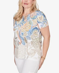 Alfred Dunner Petite Out of the Blue Ombre Paisley Short-Sleeve T-Shirt