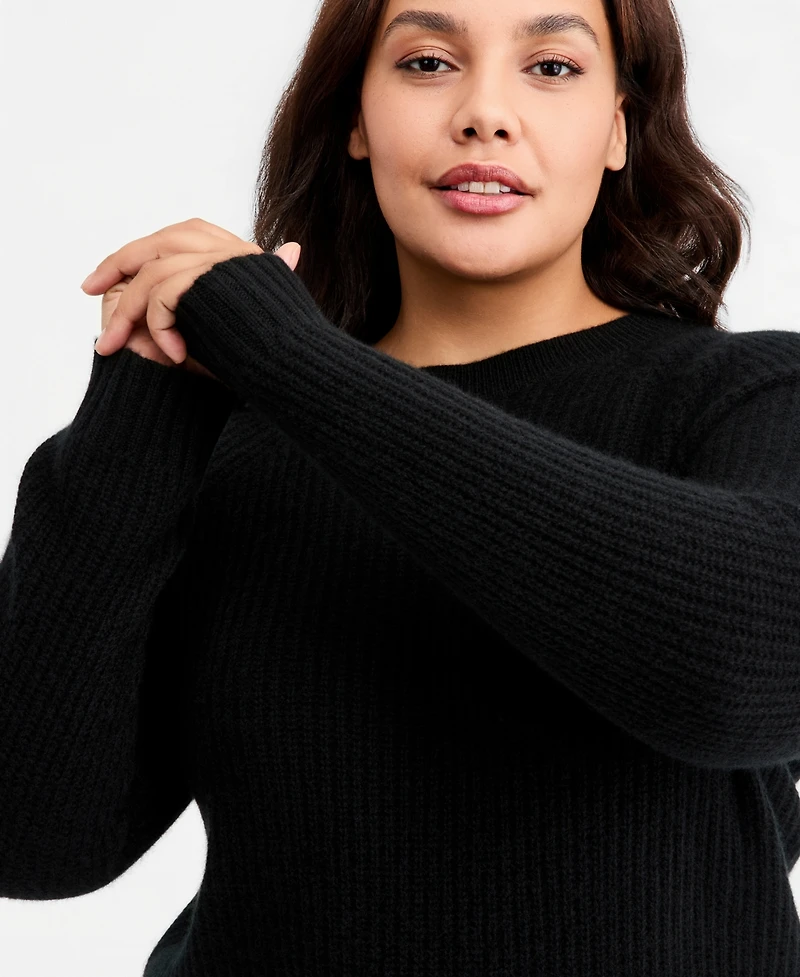 Charter Club Plus 100% Cashmere Shaker-Stitched Sweater, Macy's Exclusive