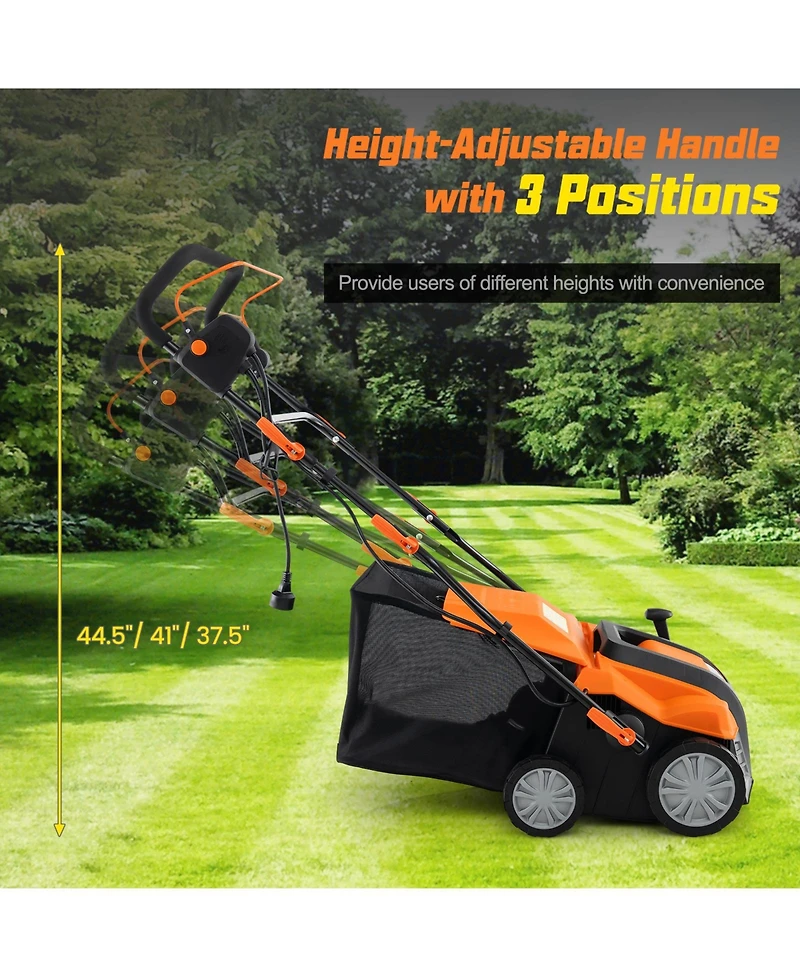 Sugift 16 in Electric Lawn Dethatcher and Scarifier with Collection Bag