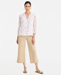 Jm Collection Women's 3/4 Sleeve Metallic-Print Tie-Neck Blouse, Macy's Exclusive