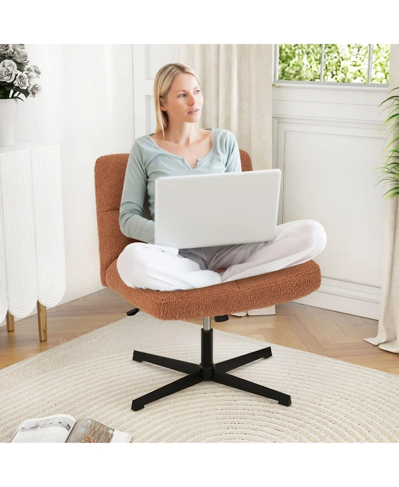 Gouun Armless Cross Legged Desk Chair with Fleece Upholstery and 360-Degree Swivel