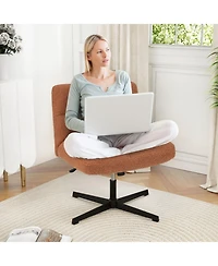 Gouun Armless Cross Legged Desk Chair with Fleece Upholstery and 360-Degree Swivel