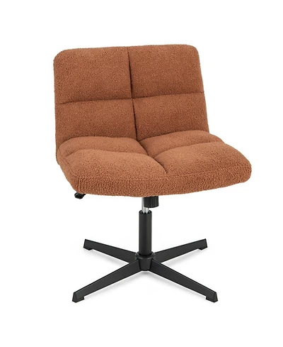Gouun Armless Cross Legged Desk Chair with Fleece Upholstery and 360-Degree Swivel
