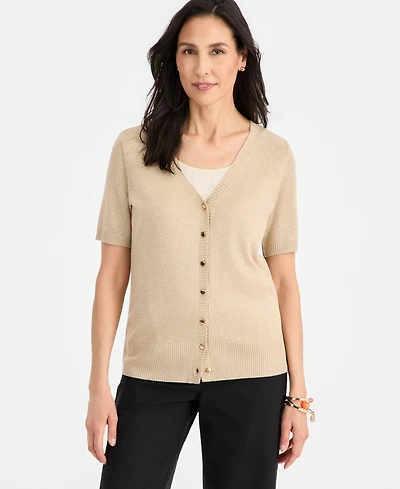 Jm Collection Women's Shine Cardigan Short-Sleeve V-Neck, Macy's Exclusive
