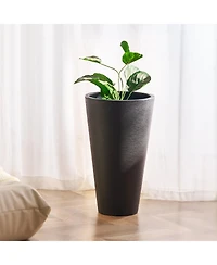 Sugift Set of 2.24in Round Tall Planters with Drainage for Patio Porch