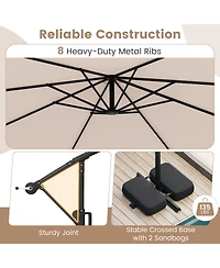 Slickblue Solar Offset Hanging Patio Umbrella 10ft with Base and Lights