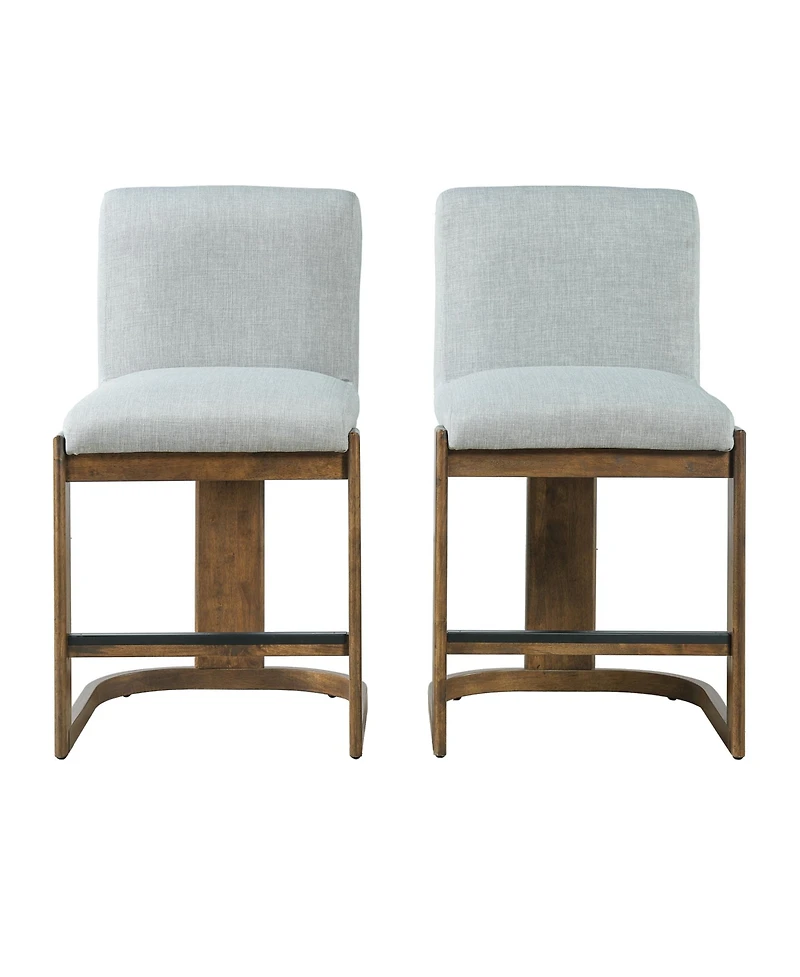 Rainsken Modern Bar Stools Set of 2, 24" Solid Wood Counter Height Chairs with Linen Upholstered Seat for Kitchen Island, Home Bar