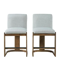 Rainsken Modern Bar Stools Set of 2, 24" Solid Wood Counter Height Chairs with Linen Upholstered Seat for Kitchen Island, Home Bar