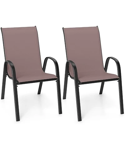 Gouun Stackable Outdoor Dining Chairs Set of 2 with Inclined Backrest