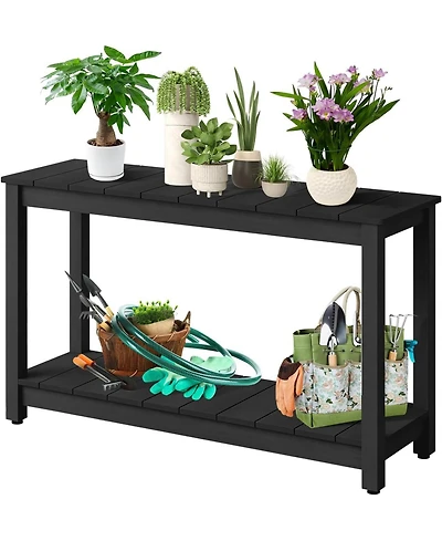 gaomon 48 Inch 2-Shelf Console Table, Indoor Outdoor 2-Tier Patio Buffet Table with Adjustable Foot Pad, Wooden Bar Storage Organizer.
