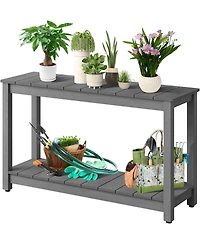 gaomon 48 Inch 2-Shelf Console Table, Indoor Outdoor 2-Tier Patio Buffet Table with Adjustable Foot Pad, Wooden Bar Storage Organizer.