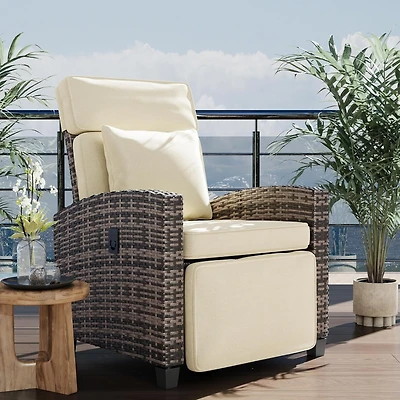 gaomon Outdoor Patio Recliner Chair with Side Table, Wicker and Cushion
