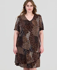 Connected Plus Printed Pleated Asymmetric Tiered Sheath Dress