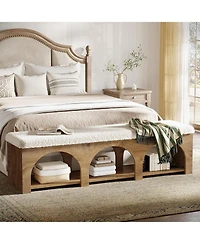 Tribesigns 63" Upholstered Entryway Bench, 2-Tier Entry Shoe Bench with Cushion and Storage Shelf, Farmhouse Padded Ottoman