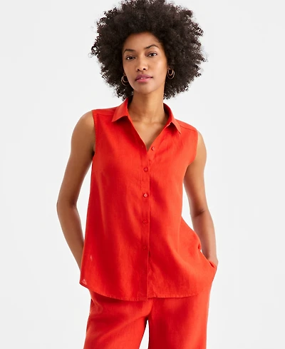 Charter Club Women's 100% Linen Sleeveless Button-Front Shirt, Exclusively at Macy's