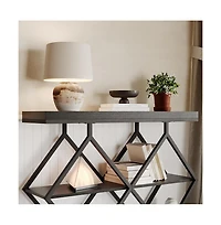gaomon 3-Tier Industrial Entryway Table with Diamond-Shaped Metal Frame, Open Shelf Console Sofa Table for Living Room