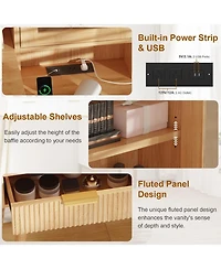 gaomon Modern Makeup Vanity Desk Set with Adjustable Mirror, Bench and Charging Station