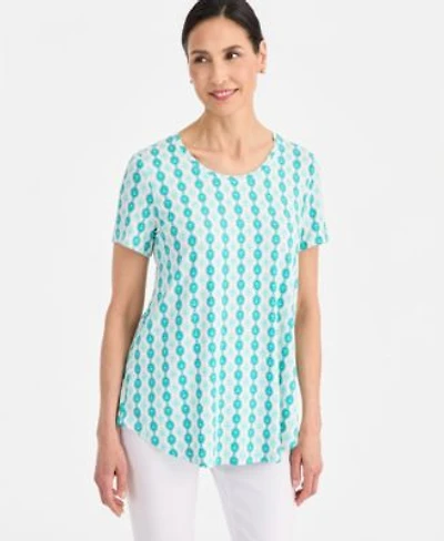 Jm Collection Womens Printed Scoop Neck Short Sleeve Top Macys Exclusive