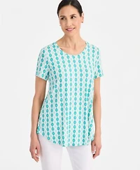 Jm Collection Womens Printed Scoop Neck Short Sleeve Top Macys Exclusive