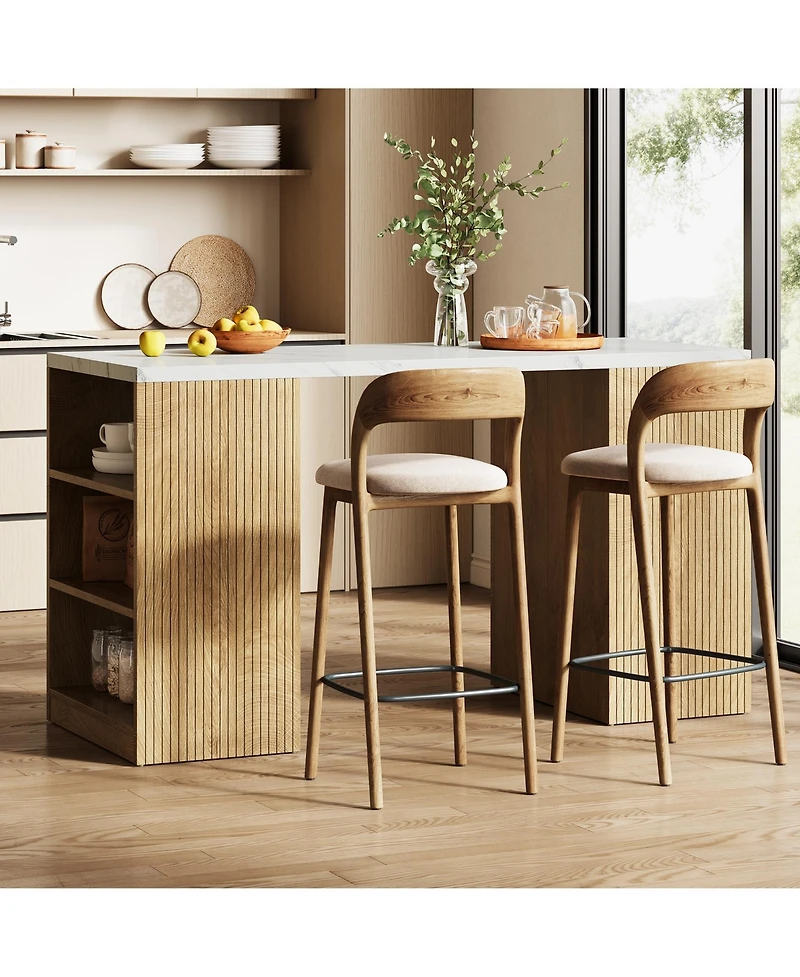 Tribesigns 50" Kitchen Island with Storage, 6-Tier Modern Kitchen Island Table with a Faux Marble Tabletop, Large Coffee Bar Table Storage Cabinet