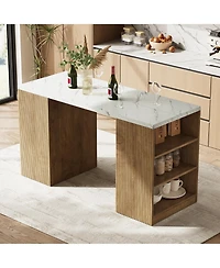 Tribesigns 50" Kitchen Island with Storage, 6-Tier Modern Kitchen Island Table with a Faux Marble Tabletop, Large Coffee Bar Table Storage Cabinet