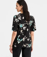 Jm Collection Women's Printed V-neck Flutter-Sleeve Top, Macy's Exclusive
